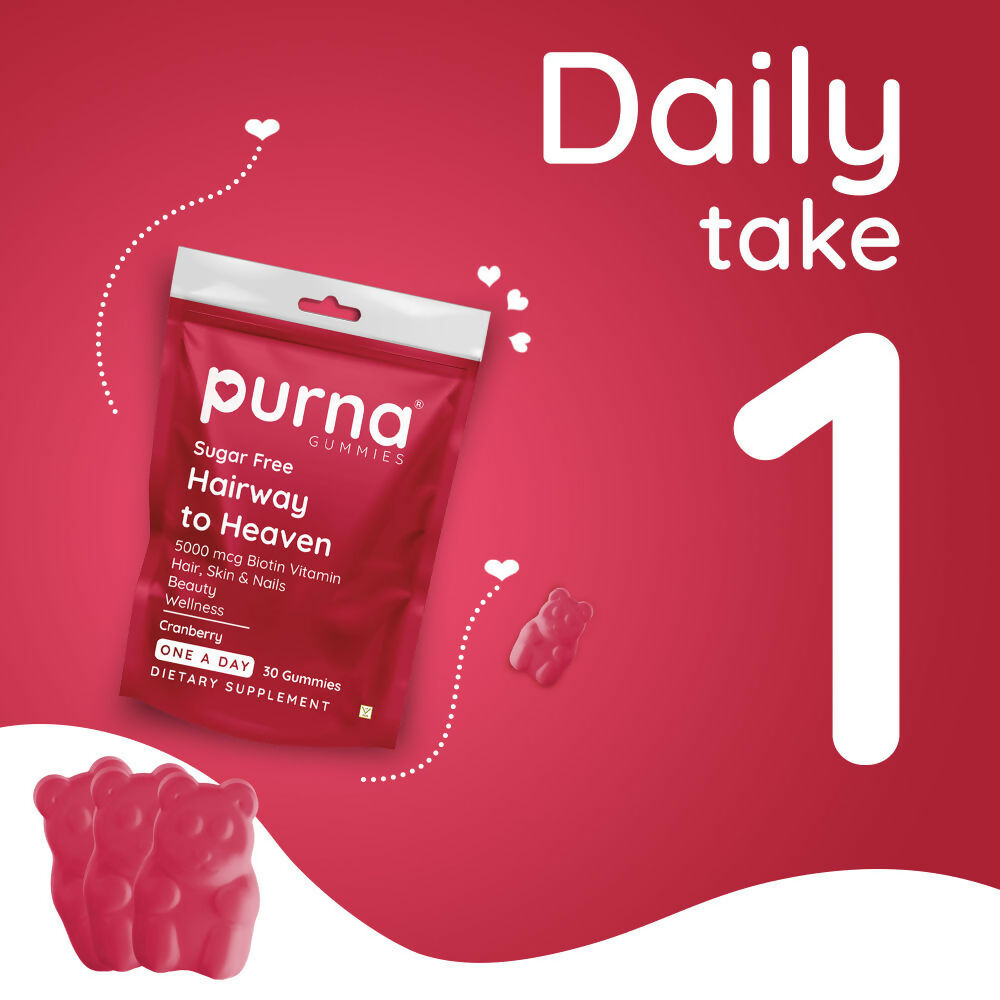 Purna Gummies Hair Biotin Cranberry Sugar Free Gummies with Vitamin B12 for Hair & Nail | Grocsy
