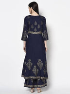 Aniyah Rayon Navy Blue Color Foil Print Anarkali Palazzo Set (AN-191K) | Grocsy