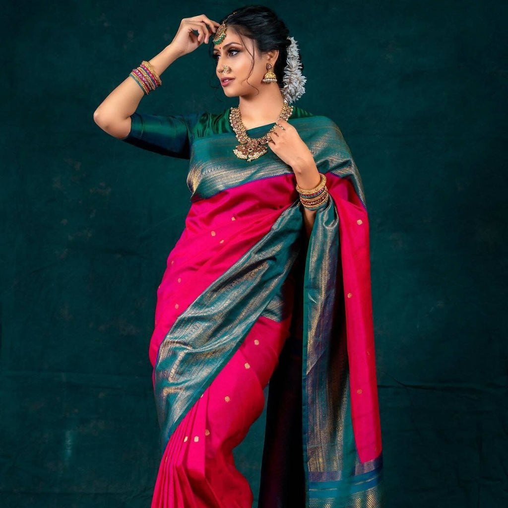 DEIANA'S Beautiful Designer Golden zari Soft Lichi Silk Saree - Pink | Grocsy
