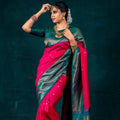 DEIANA'S Beautiful Designer Golden zari Soft Lichi Silk Saree - Pink | Grocsy