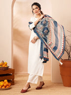Janasya Off White Straight Rayon Kurta,Bottom & Dupatta | Grocsy