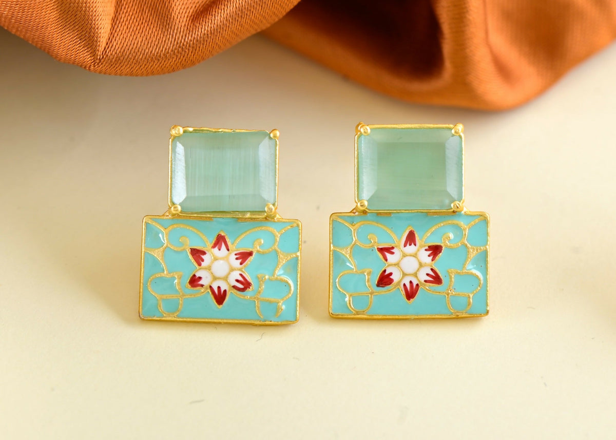 Joban Fashion Women Brass Mint Green Onyx Earrings | Grocsy