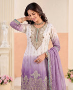 KC Designer Purple Ombre Straight Suit For Women With Hand Embroidery | Grocsy