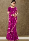 Purple Georgette Embroidered Saree with Unstitched Blouse Piece - Avika | Grocsy