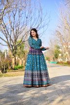 Aayaa Pure Chanderi Gown With Heavy Digital Print - Multi Color | Grocsy