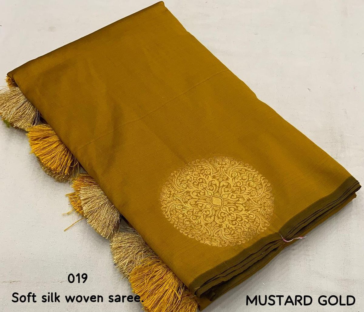 Mustard Silk Woven Saree with Unstitched Blouse - Hiral Fashion | Grocsy