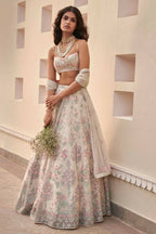 Jyoti Fashion Cream Thread Embroidery Georgette Designer Lehenga Choli with Dupatta | Grocsy