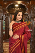 Very Much Indian Handloom Cotton Viscose Ilkal Saree Bright Maroon With Red Border | Grocsy