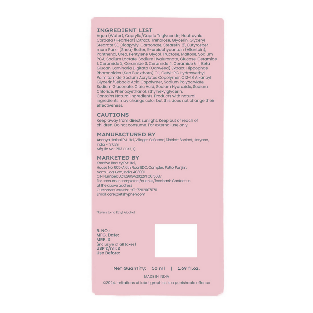 Hyphen By Kriti Sanon 10% Heartleaf & 7% Ceramides-Nmf Face Cream Moisturizer Rich Pillow Cream | Grocsy