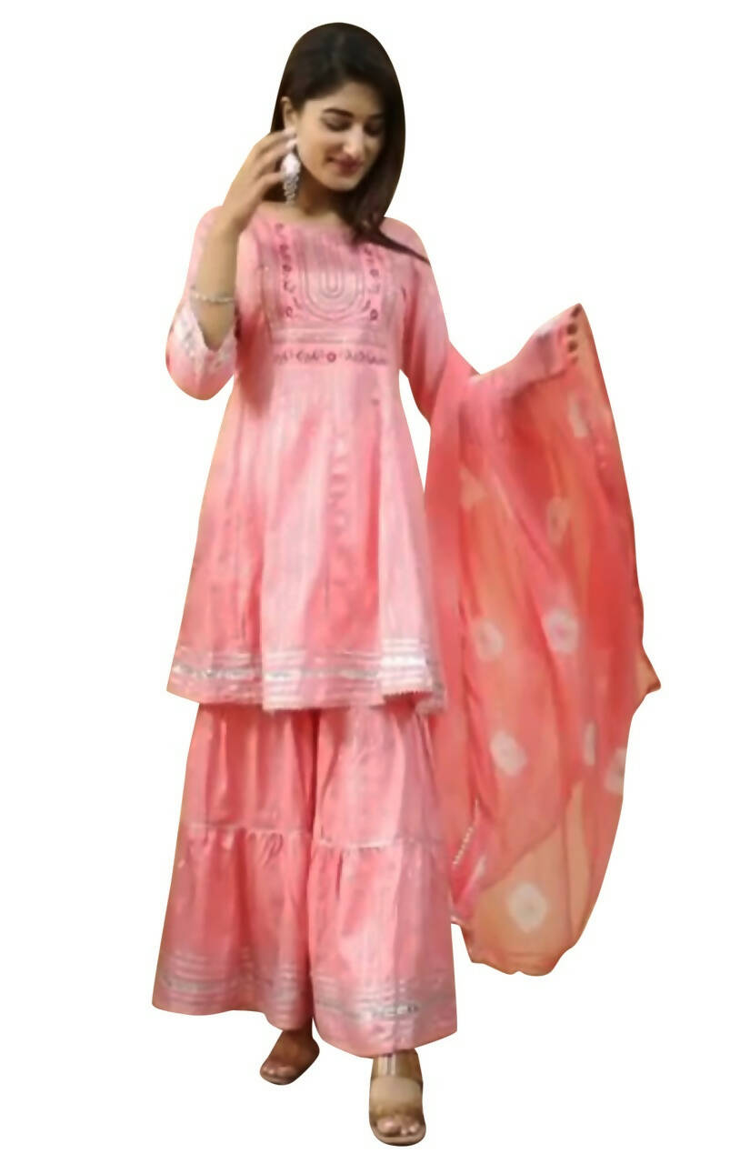 Vamika Gota Patti Work Rayon Peach Party Wear/Casual Wear Kurta Set/Suit | Grocsy