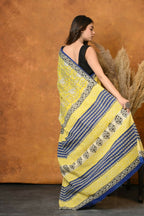 Very Much Indian Handblock Printed Cotton Saree With Natural Dyes - Green | Grocsy
