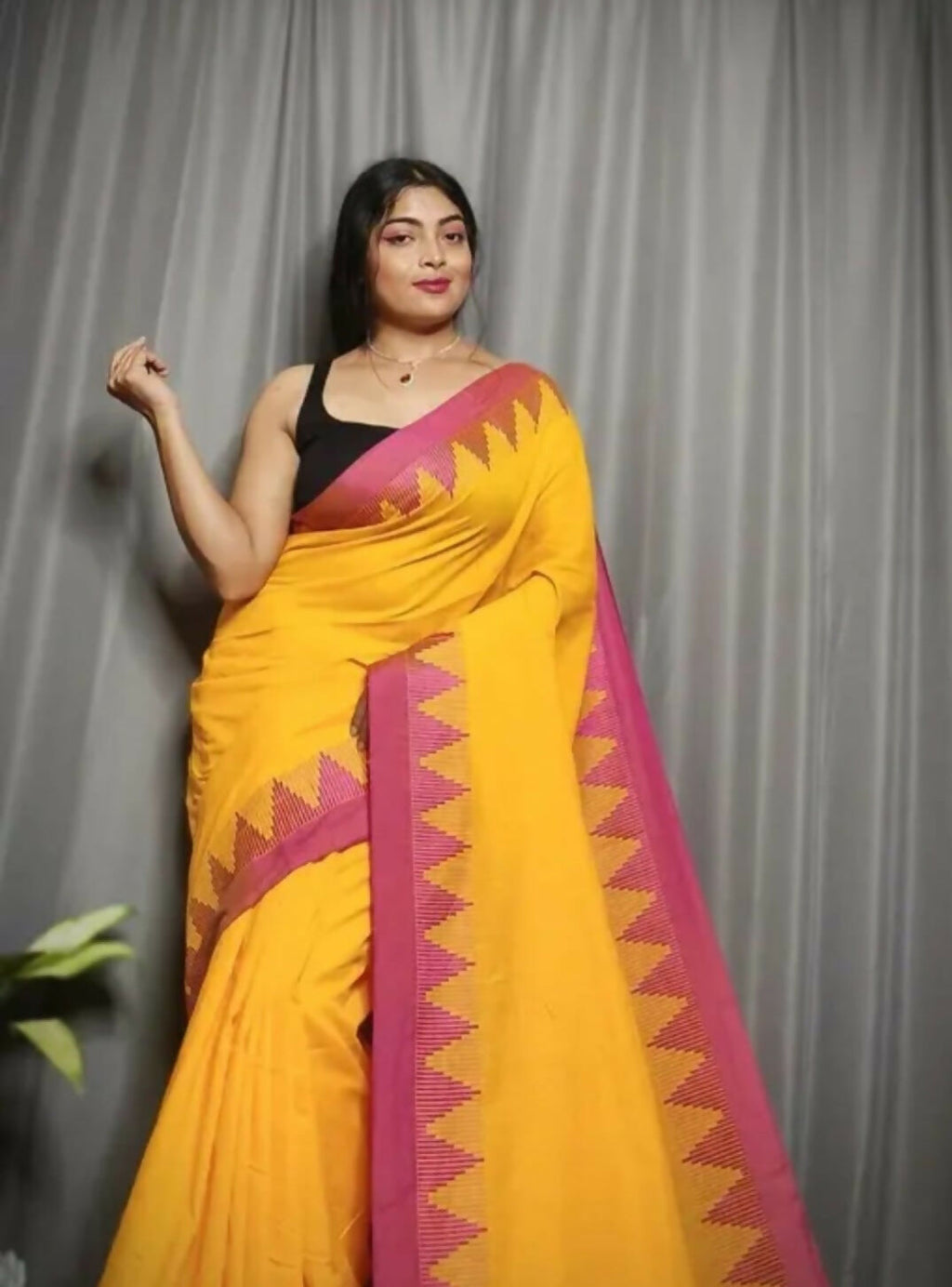 Exclusive Collection Beautiful Yellow Pure Cotton Woven Handloom Saree With Running Blouse Piece | Grocsy