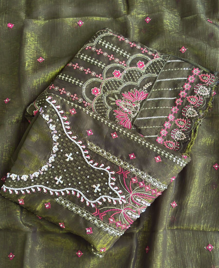 KC Mahendi Pakistani Crunchy Silk Heavy Salwar Kameez For Women | Grocsy