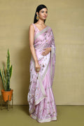 Purple Satin Silk Sequence Embroidered With Stone Work Festive Saree - Nimaya Denzy | Grocsy