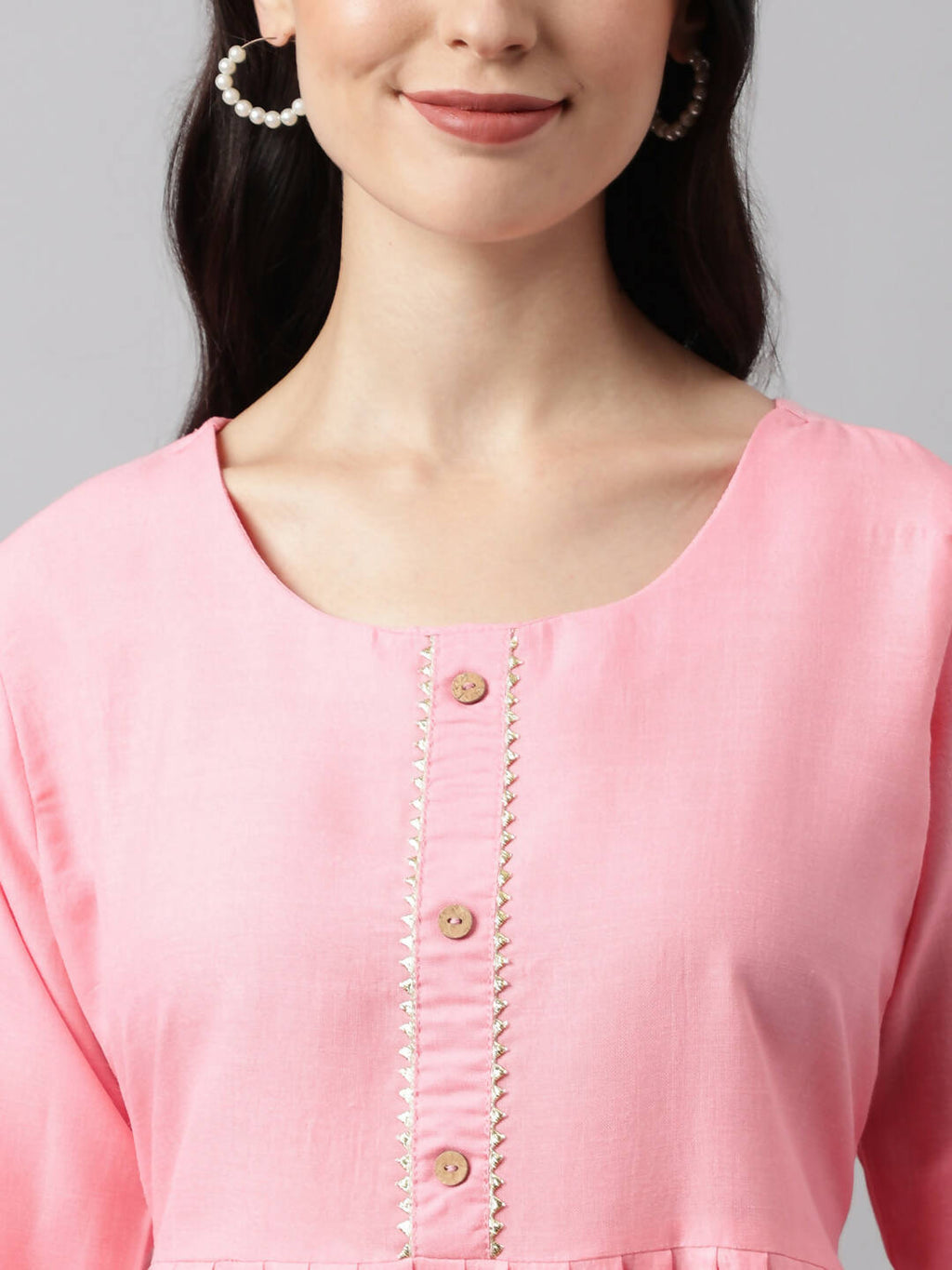 Pink Poly Cotton Solid Nayra Cut Kurta - Tirtha | Grocsy