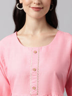 Pink Poly Cotton Solid Nayra Cut Kurta - Tirtha | Grocsy