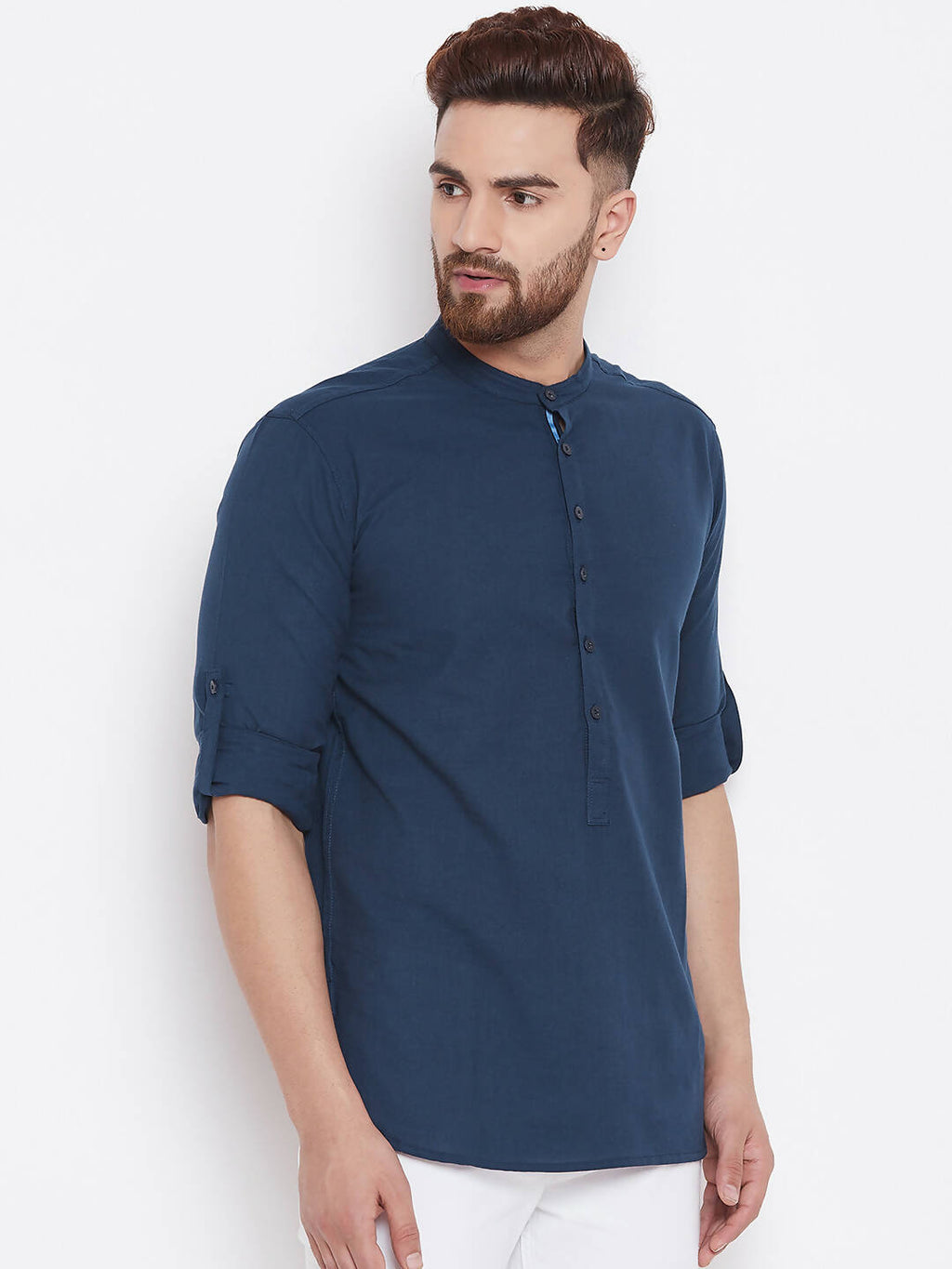 Even Apparels Blue Color Men's Pure Cotton Kurta With Band Collar | Grocsy