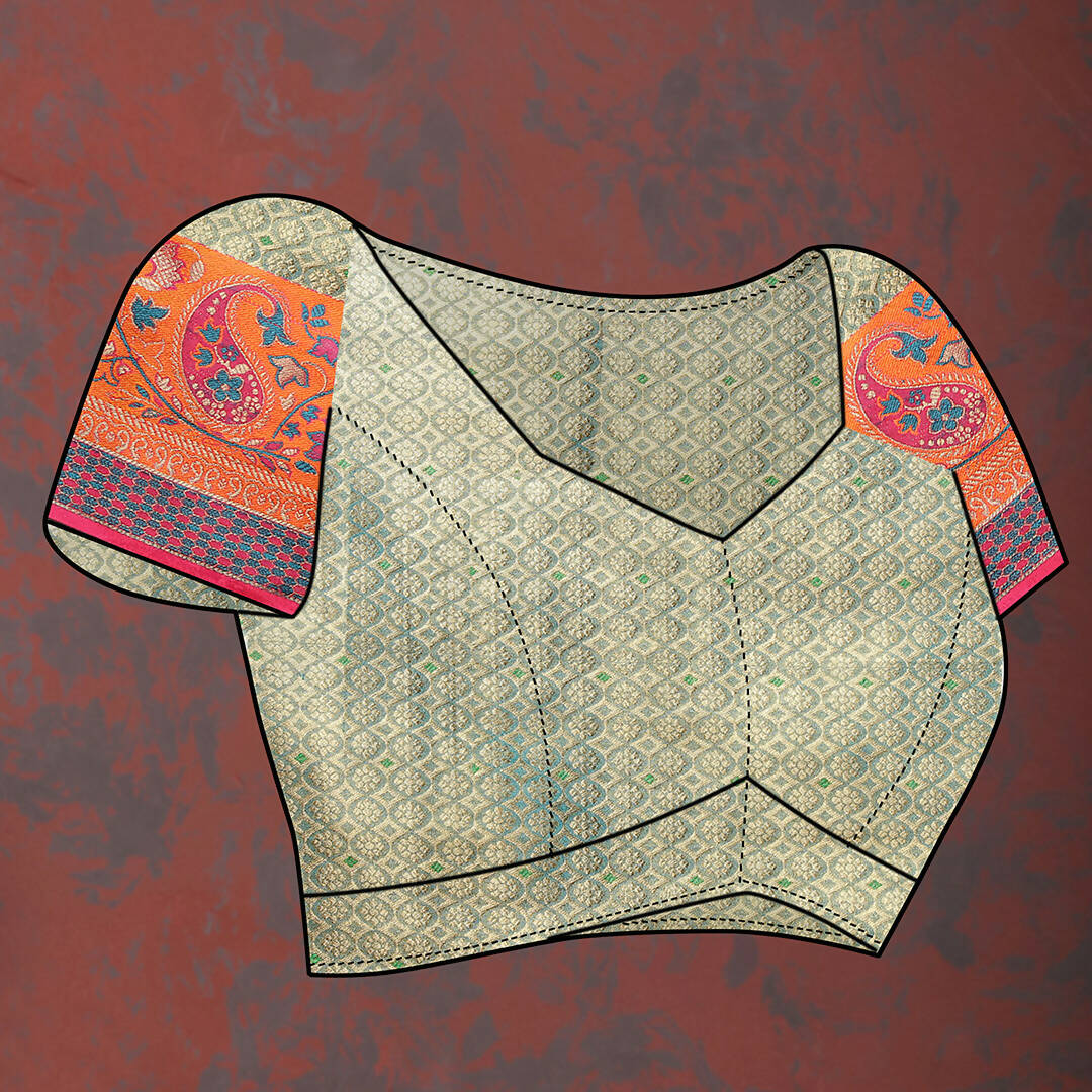 Lorenvalley Fashion Peach Kanjivaram Silk Woven Design with Zari Weaving Saree | Grocsy