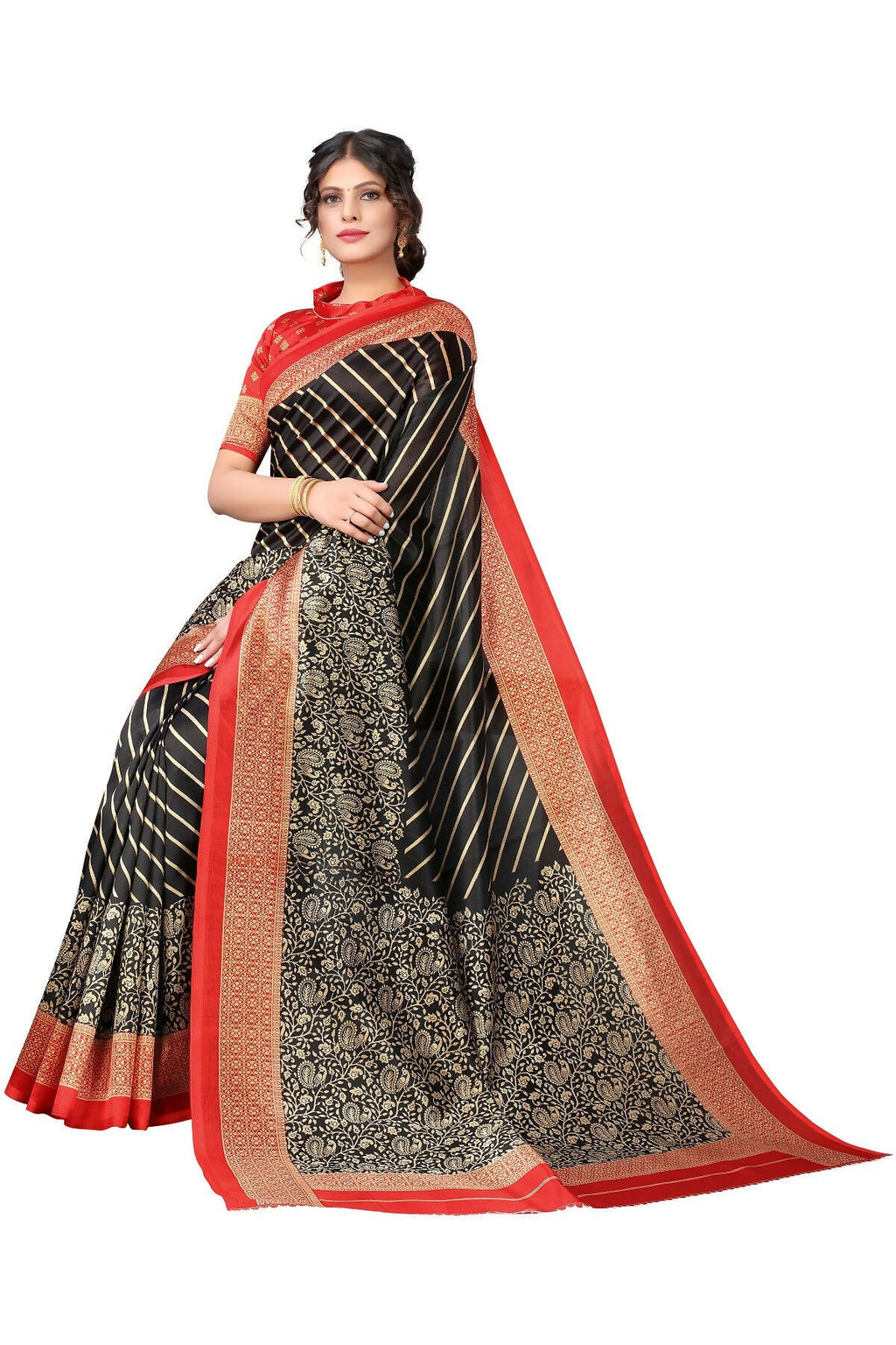 Vamika Black Printed Art Silk Saree | Grocsy