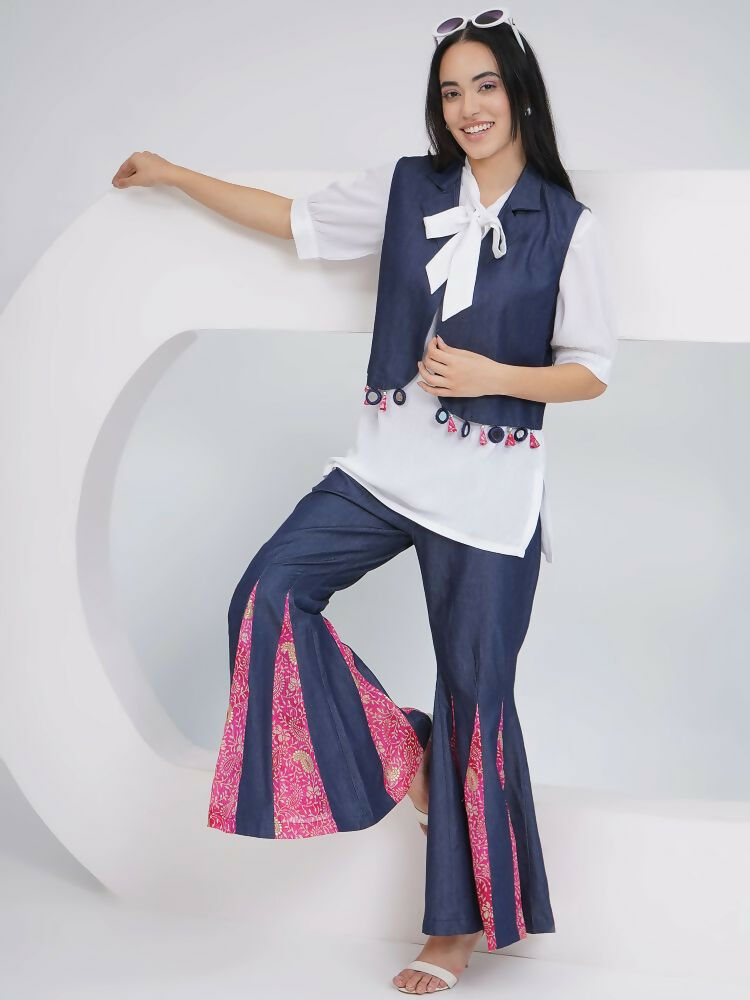 Joban Fashion White Rayon Crepe Hand-Embellished (Mirror Work) Sharara with Shirt and Jacket | Grocsy