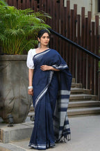 Beatitude Blue Cotton Handloom Saree | Grocsy