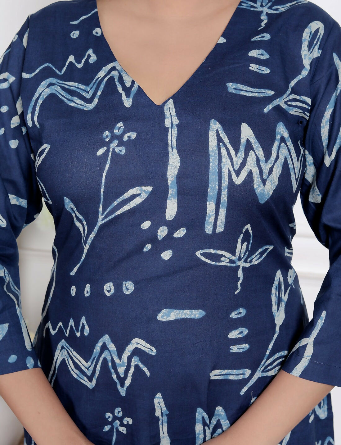 Miravan Womens Abstract Blue Printed Cotton Blue Co-Ord Set | Grocsy