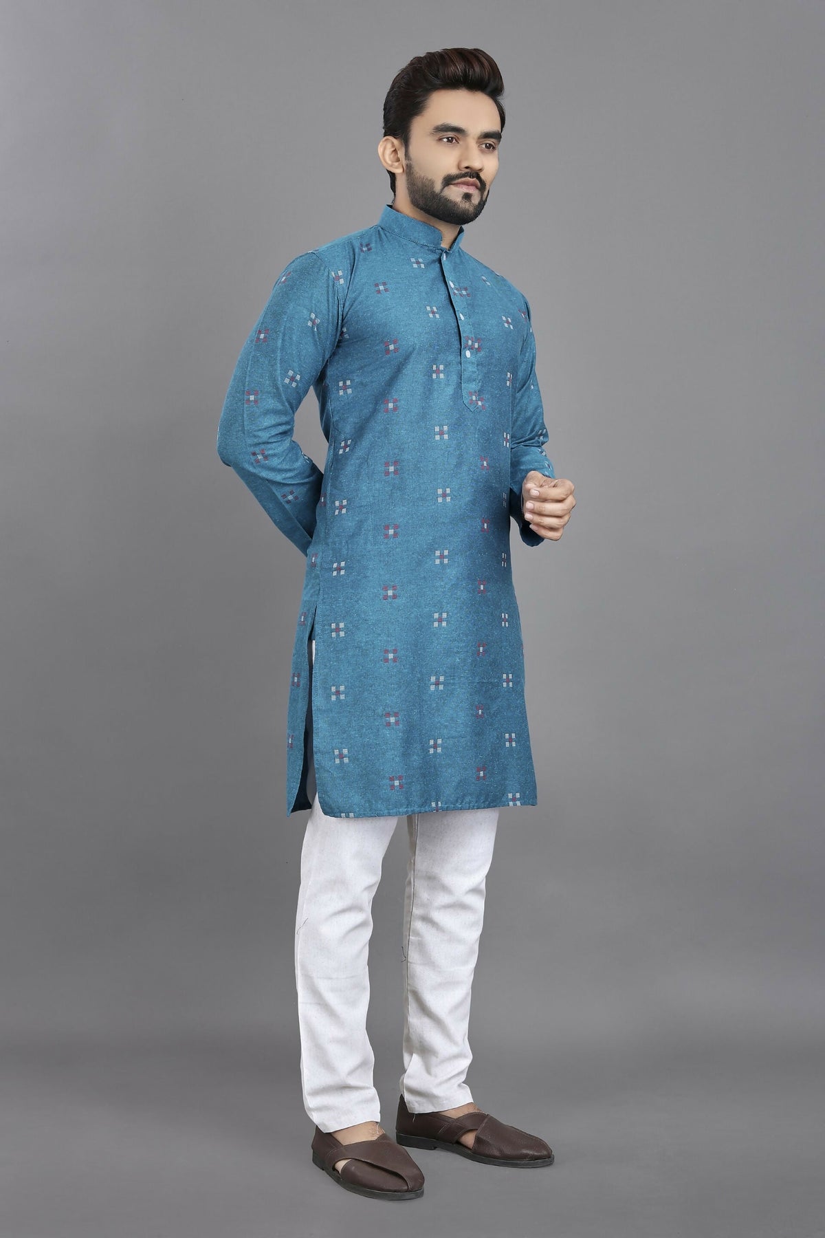Anaita Blue Weaving Linen Cotton Straight Kurta | Grocsy