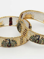 NVR Women's Set of 2 Gold-Polished Peacock Design Meenakari Handcrafted Bangles
