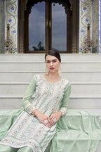 Jyoti Fashion Women's Sea Green Faux Georgette Heavy Embroidery and Moti Work Kurta Set | Grocsy