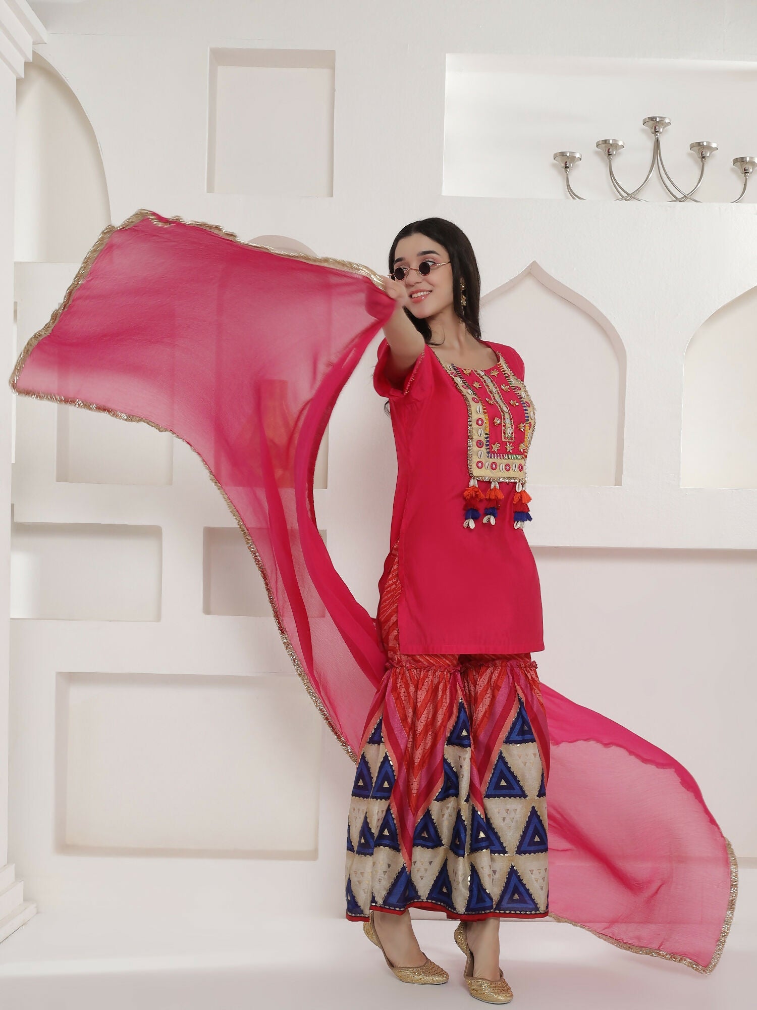 Joban Fashion Pink Kuslin Sharara Suit Set | Grocsy
