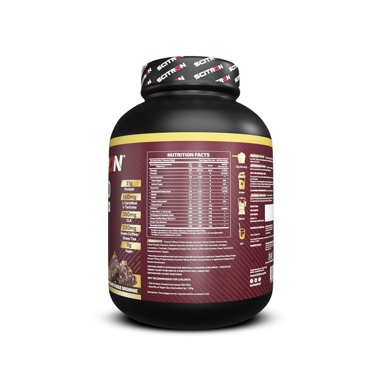 Scitron Ripped Whey Protein Powder Flavor Chocolate Fudge Brownie | Grocsy