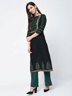 Aniyah Cotton Block Printed Black Straight Kurta (AN-131K) | Grocsy