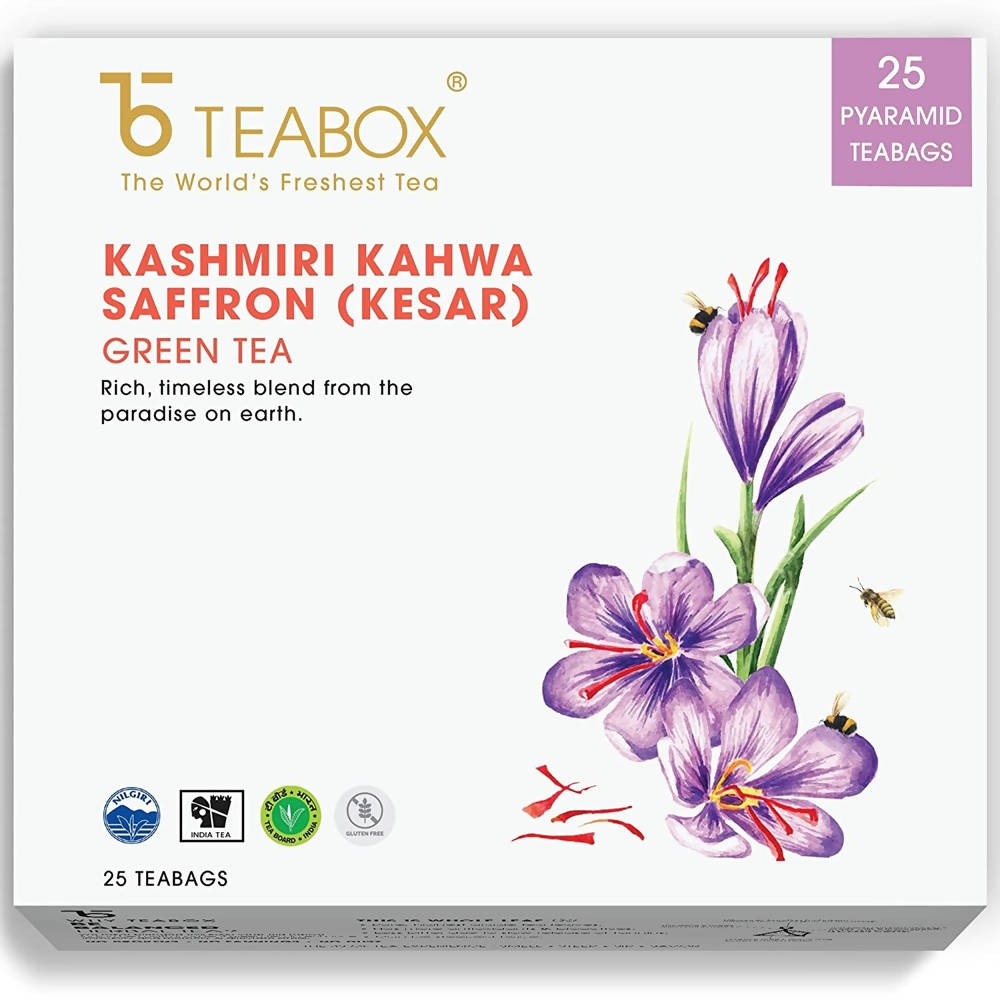 Teabox Kashmiri Kahwa Saffron (Kesar) Green Tea Bags | Grocsy