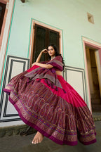 Vastranavya Kashmiri Print With Foil Print Lehenga With Unstitched Printed Blouse - Pink | Grocsy