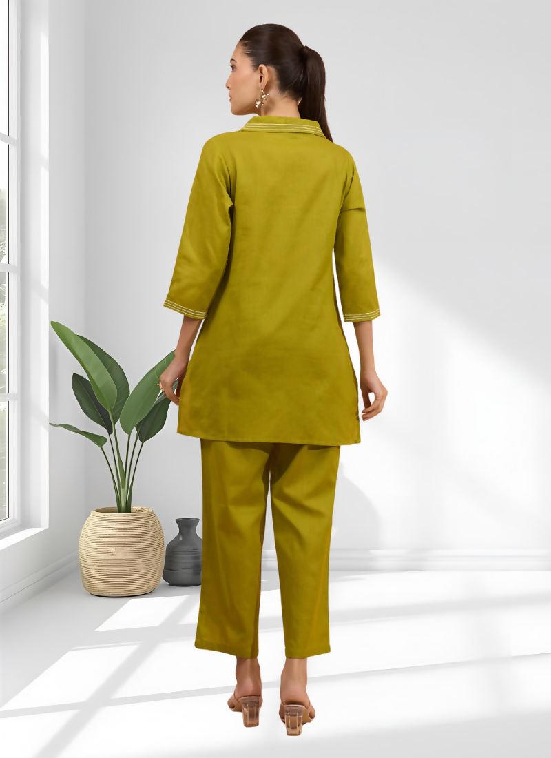 Joban Fashion Green Cotton, Linen Embroidered Readymade Cord Set | Grocsy