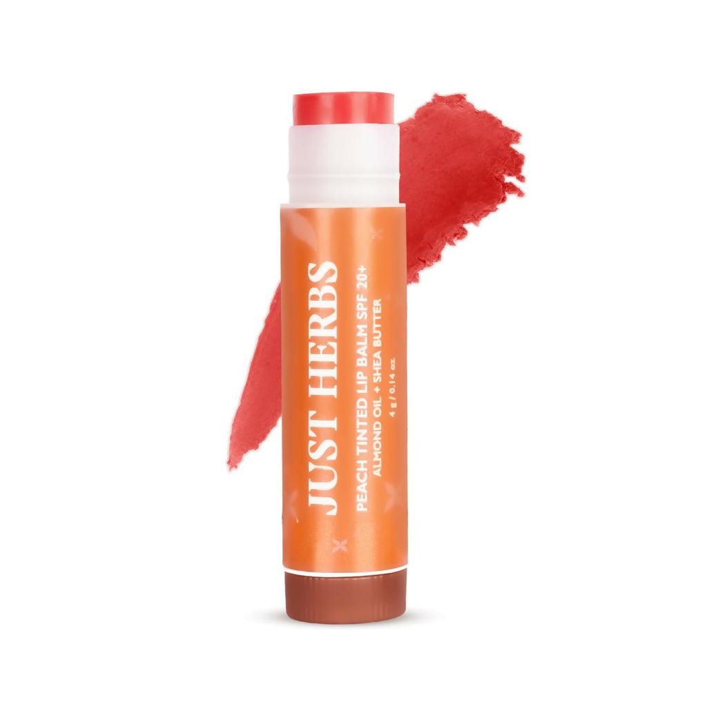 Just Herbs Peach Tinted Lip Balm with SPF 20+ for Dark Lips to Lighten | Grocsy
