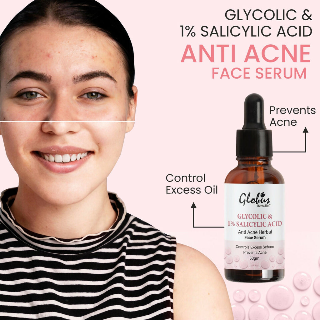 Globus Remedies Glycolic & 1% Salicylic Acid Anti Acne Face Serum | Grocsy