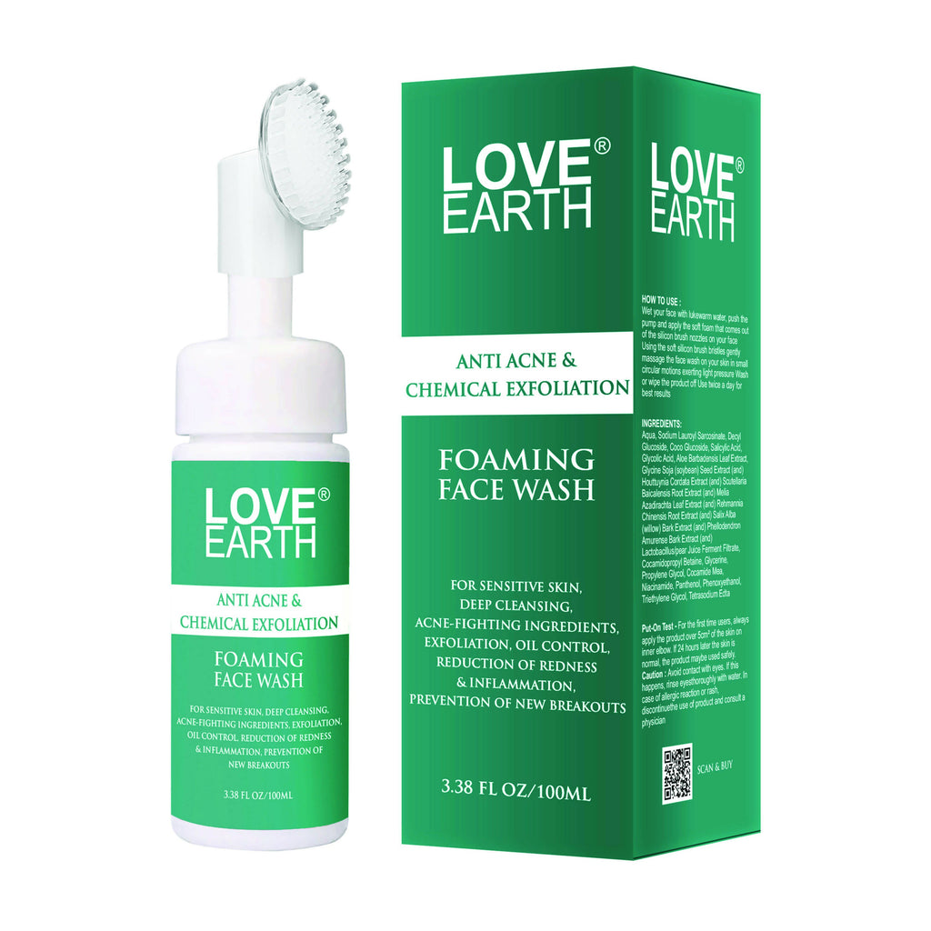 Love Earth Anti Acne & Chemical Exfoliation Foaming Face Wash | Grocsy