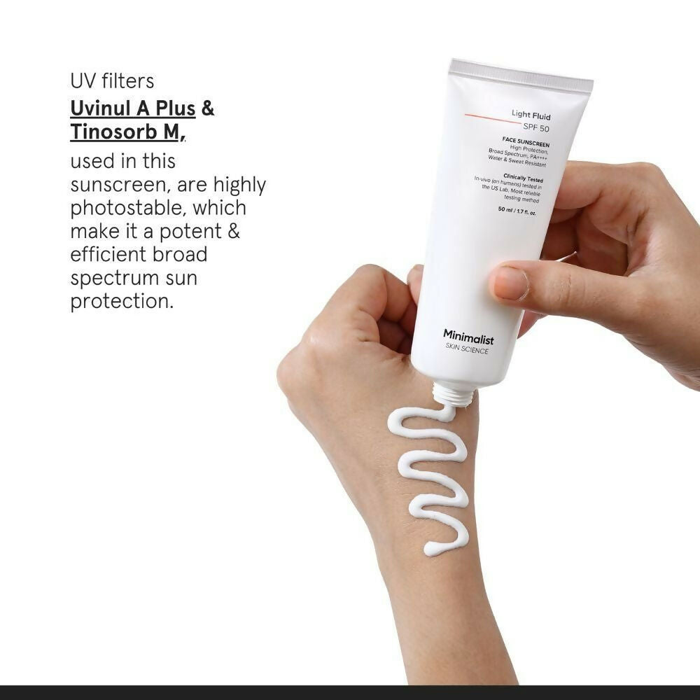 Minimalist Light Fluid Face Sunscreen with SPF 50 PA++++ - Lightweight, Water & Sweat Resistant | Grocsy