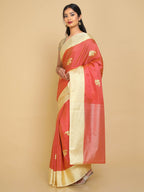 Kalamandir Floral Peach Silk Blend Saree | Grocsy