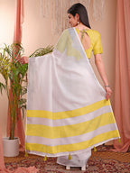 Shree Shyam Fashion The White Loom White Linen Cotton Saree | Grocsy