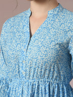 Myshka Women's Blue Embellished Cotton Gathered Party Empire Top | Grocsy