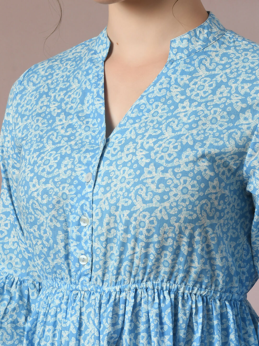 Myshka Women's Blue Embellished Cotton Gathered Party Empire Top | Grocsy