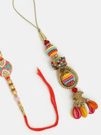 NVR Women & Men Set of 2 Multicolor Artificial beads Bhaiya Bhabhi Rakhi With Roli Chawal & Chocolate | Grocsy