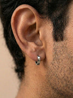 NVR Men's Silver Plated Hoop Earrings | Grocsy