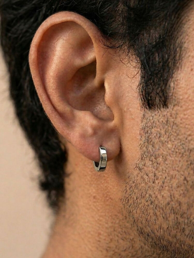 NVR Men's Silver Plated Hoop Earrings | Grocsy