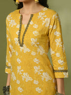 Myshka Women's Yellow Printed Cotton Straight Party Kurta Set | Grocsy