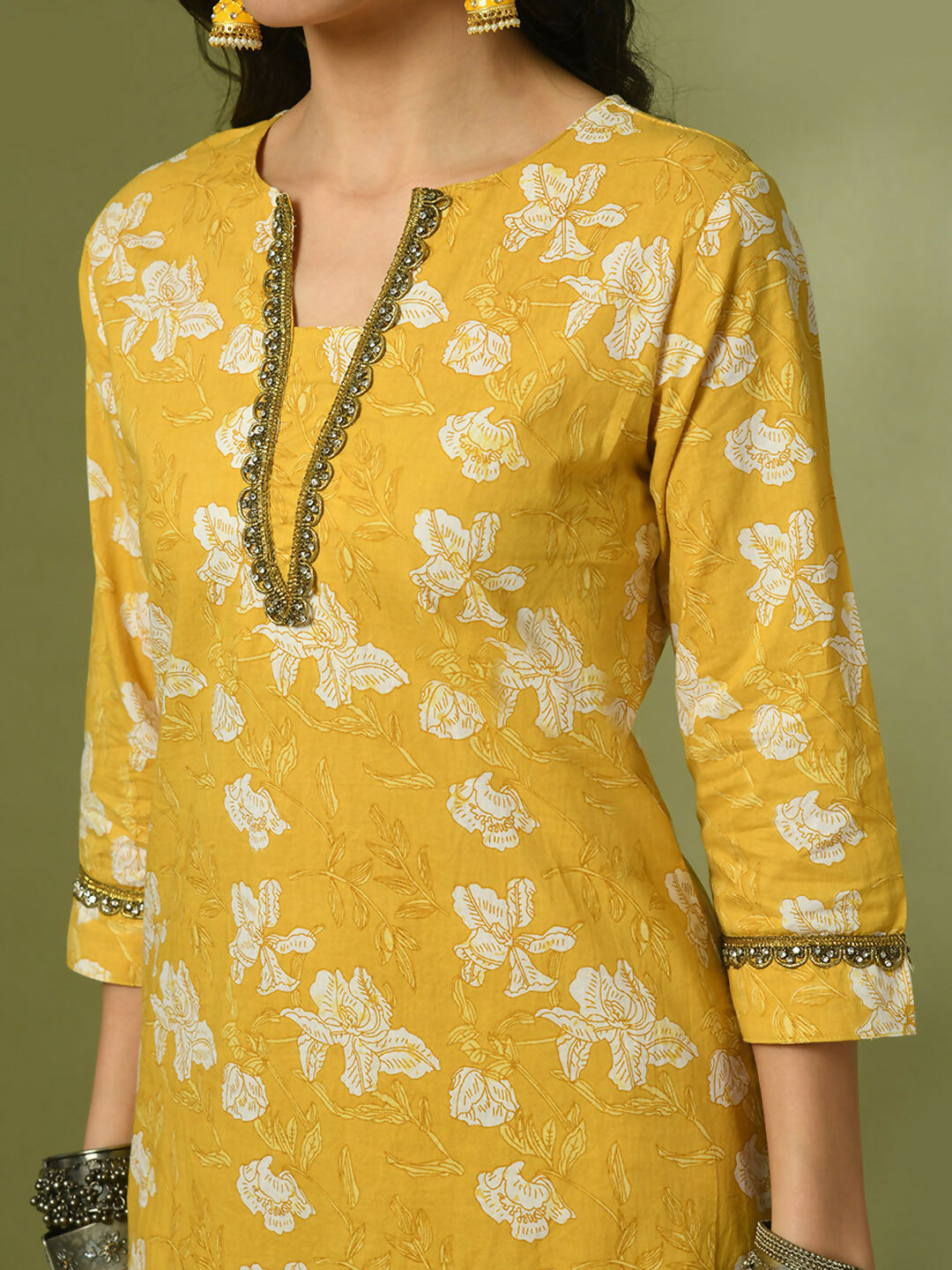 Myshka Women's Yellow Printed Cotton Straight Party Kurta Set | Grocsy