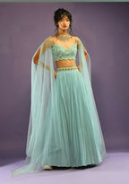 Jyoti Fashion Glamorous Turquoise Crush Work, Sequins, Zari with Dori Embroidered Faux Georgette Lehenga Choli with Dupatta | Grocsy