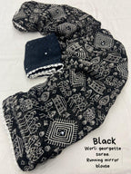 Black Poly Georgette Ethnic Motifs Saree with Unstitched Blouse - Hiral Fashion | Grocsy